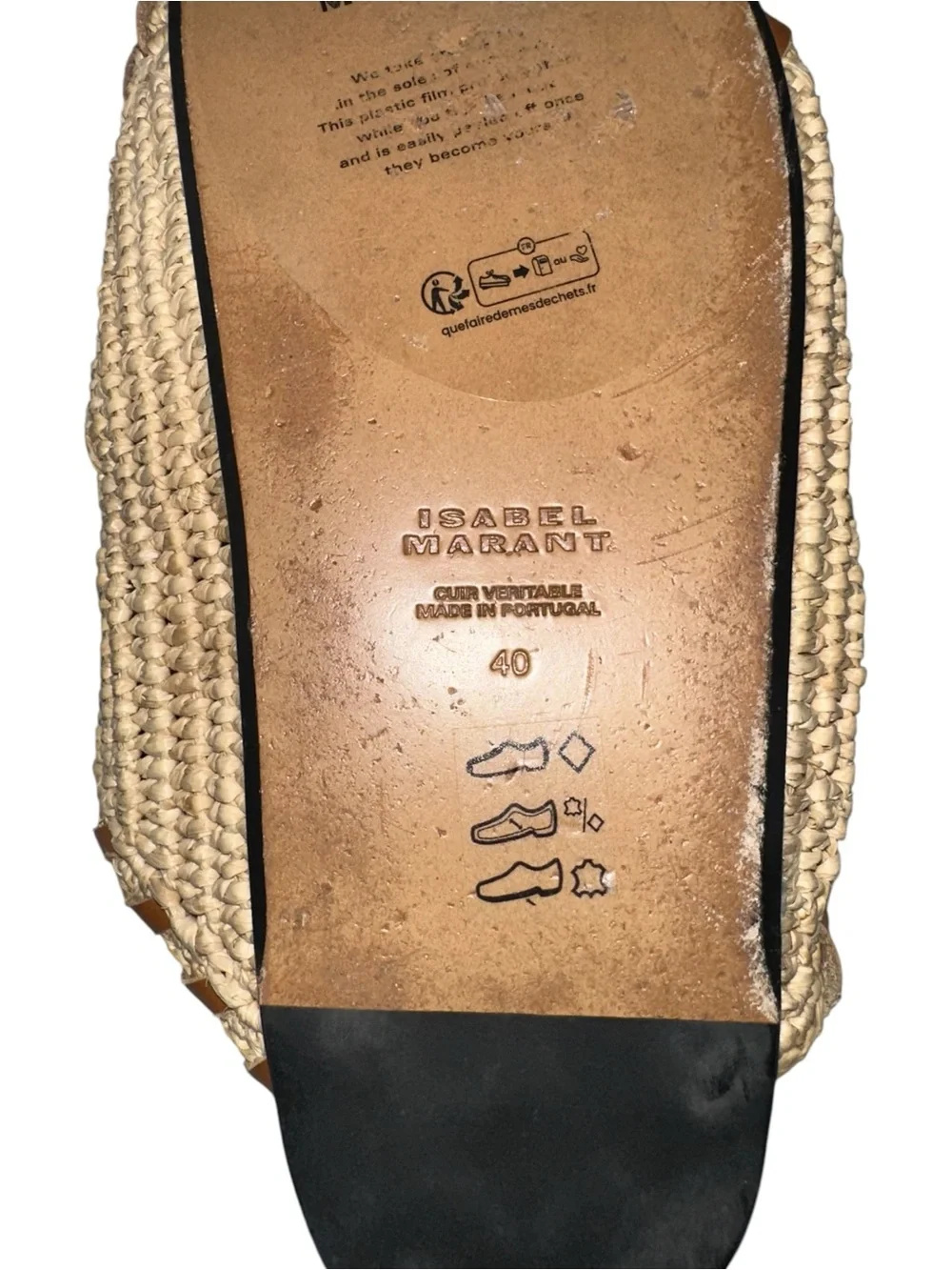 Isabel Marant Lennyo Leather Trim Raffia Buckle Slide Sandals 40